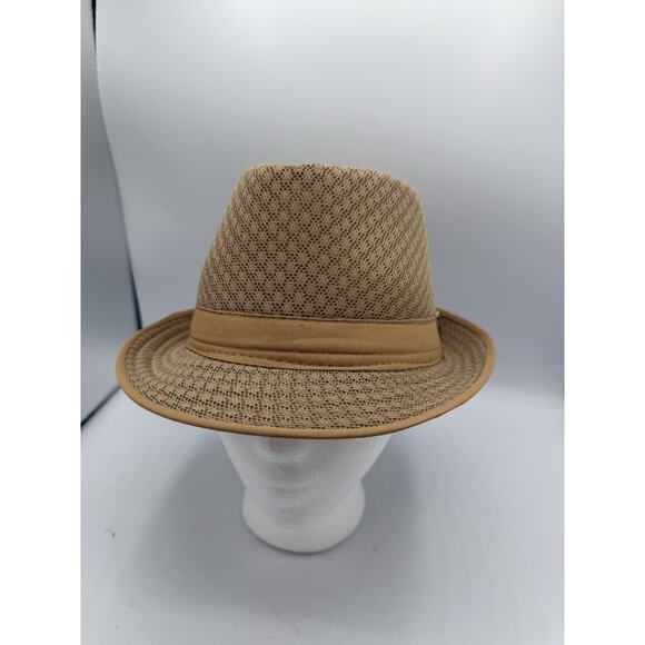 Tan Woven Fedora Hat Size S/M Breathable Lightweight Summer Trilby Style - Picture 1 of 9
